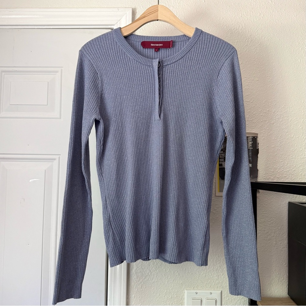 SIES MARJAN lavender lilac rib knit merino wool long sleeve sweater top